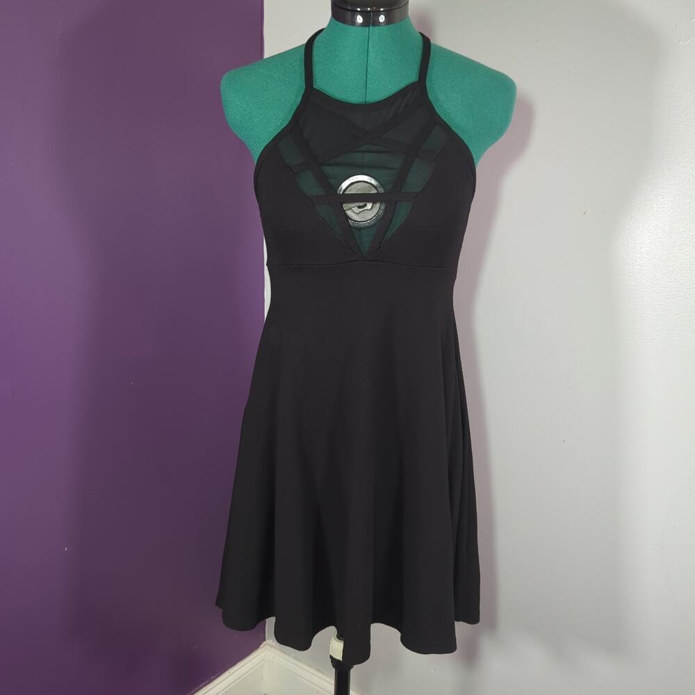 Killstar Gothcore Dress Women Size M Black EUC Strappy Mesh Halter Skater Witchy